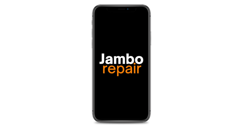 Ein schwarzes Handy mit Jamborepair Logo