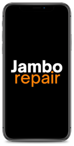 Ein schwarzes Handy mit Jamborepair Logo